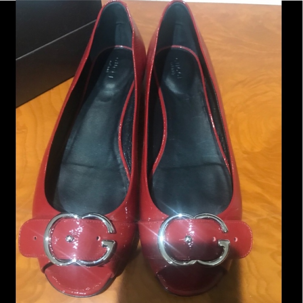 GUCCI Red Salandia Peep Toe Flats Size 40 (US 10) - Picture 2 of 9
